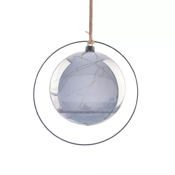 Dekorace sklo/kov LED závěsná černá pr. 15 cm