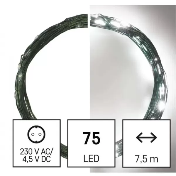 EMOS 75LED XMAS NANO IP44 7,5M G CW D3AC04