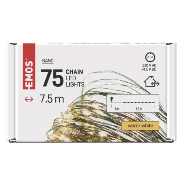 EMOS 75LED XMAS NANO IP44 7,5M G CW D3AW04