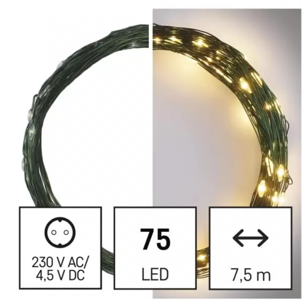 EMOS 75LED XMAS NANO IP44 7,5M G CW D3AW04