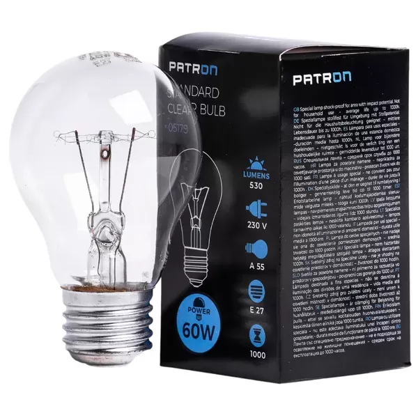 Žárovka PATRON 230V 60W E27 čirá pro prům.použití 05179